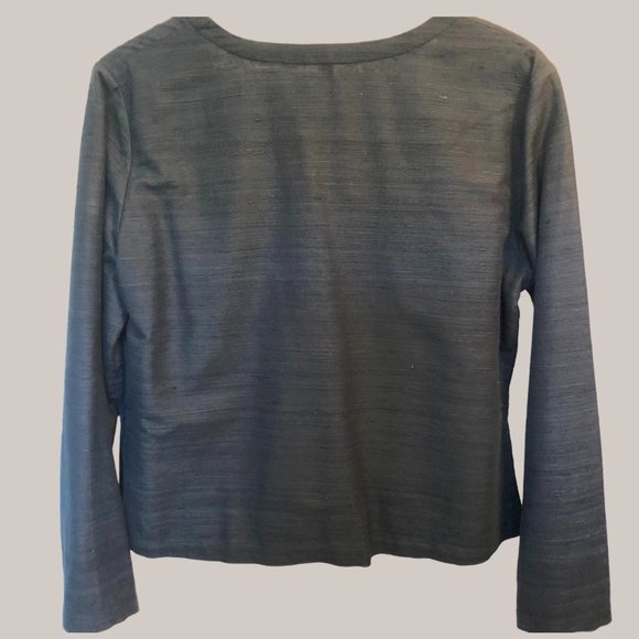 Black silk/cotton blend jacket with front tie closure - Picture 7 of 14